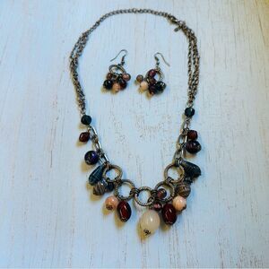 Premier‎ Designs Silvertone Glass Bead Necklace Earring Set